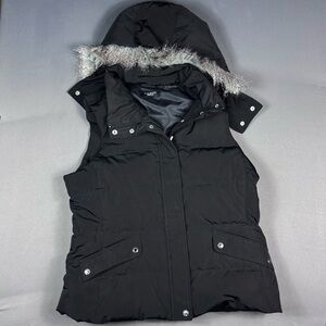 Talbots Duck Down Puffer Vest Jacket Fur Hooded Winter Wear Black Women's Large